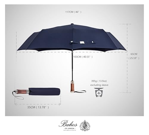 Folding Umbrella Lux Hardwood Handle Auto Open Close Dark Navy