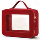 Clear Large Makeup Bag Mahjong Tile Bag with Zipper and Handle Red