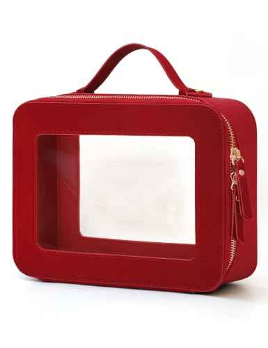 Clear Large Makeup Bag Mahjong Tile Bag with Zipper and Handle Red