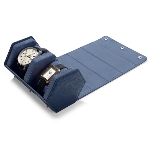 2 Slot Watch Box Blue Hexagonal