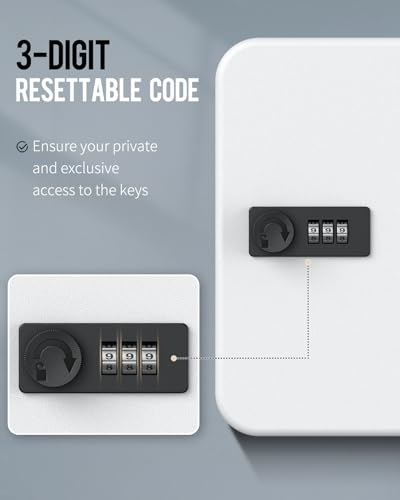 20 Position Key Cabinet with Combination Lock Resettable White Digital Security Storage Box Steel Key Organizer with Colorful Key Tag Labels Stickers and Hooks