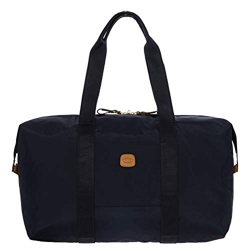 Bric’s X-Bag/X-Travel 2.0 Overnight Weekender Duffel, Water-Resistant Folding Carry-On with Leather Trim, Removable Shoulder Strap and Pass-Through Sleeve - Mini Bag Included – 18 Inch, Navy