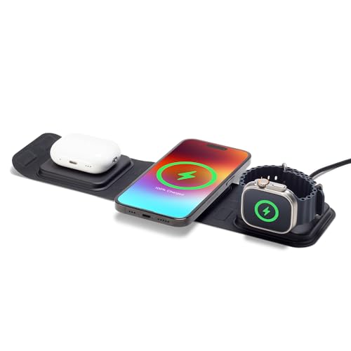 3-in-1 Travel Charger v2 with MagSafe - Portable Wireless Charging Hub, Compatible with Apple Devices, iPhone 17/16/15/14/13/12, Apple Watch Series 11 to 1 & Ultra, AirPods Pro/3rd Gen, Black