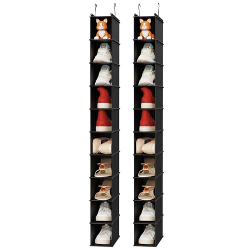 2 Pack 10 Tier Foldable Hanging Shoe Organizer Black