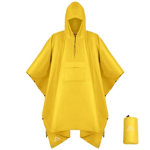 Hooded Rain Poncho Lightweight Waterproof Unisex Raincoat Jacket with Pocket for Men Women Adult