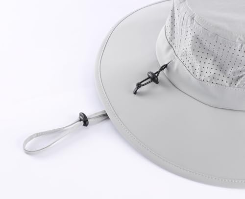 UPF 50+ Wide Brim Sun Hat for Men Women Foldable Beach Bucket Hat Summer Outdoor Fishing Hat UV Sun Protection Cap for Hiking Gardening Golf Light Grey