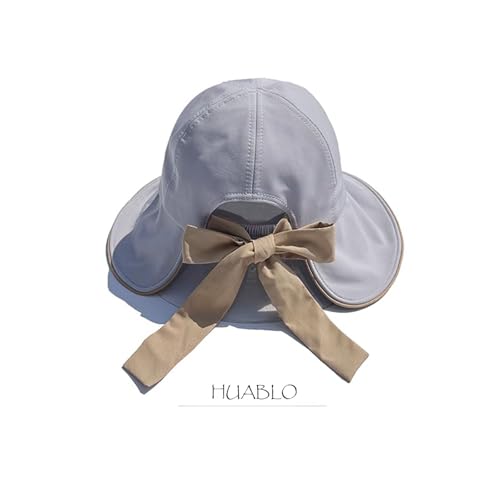 Wide Brim Hats for Woman Foldable Hats Sun Hats for Women uv Protection Bowknot Bucket hat Adjustable hat with Ponytail Hole Gery Grey