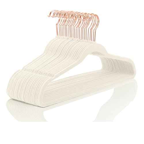 Ivory Velvet Hangers 100 Pack Non Slip Heavy Duty Rose Gold Hooks (100 Count)