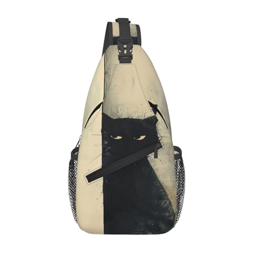 Sling Bag Cat Vintage Hiking Daypack Crossbody Shoulder Backpack Travel Chest Pack for Men Women Over 12 Years Old