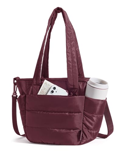Lunch Bag Women Small Insulated Tote with Lunch Compartment Quilted Lightweight Puffy Tote Bag for Work (Cherry Red)