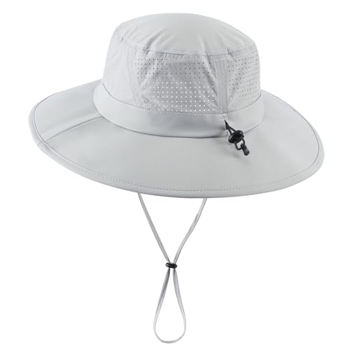 UPF 50+ Wide Brim Sun Hat for Men Women Foldable Beach Bucket Hat Summer Outdoor Fishing Hat UV Sun Protection Cap for Hiking Gardening Golf Light Grey