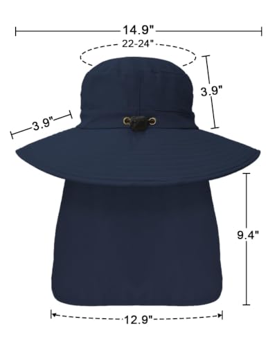 Outdoor Sun Hats with Stowable Neck Flap for Men Women UPF 50+ Mesh Summer Bucket Hat Wide Brim for Fishing Safari Hiking Navy Blue