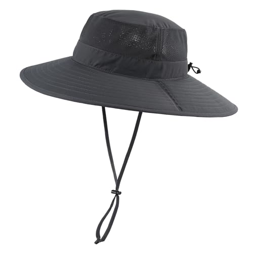 UPF50+ Mens Sun Hat Wide Brim Fishing Hat Large Brim Sun Protection Gardening Beach Bucket Hat for Men Women Dark Grey