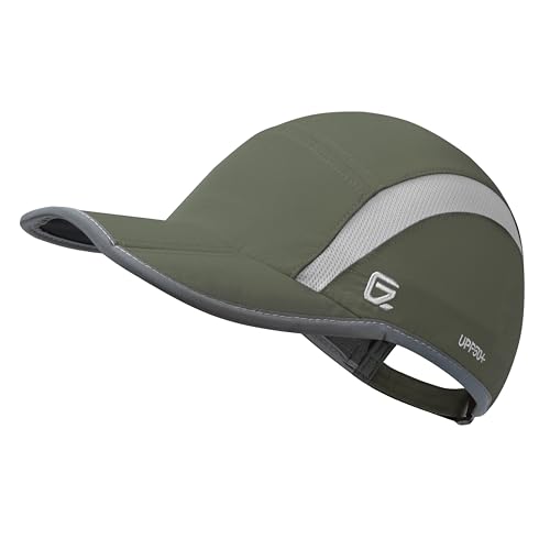 Foldable Running Sports Hat Reflective Baseball Cap Quick Drying Hat for Men Woman Adjustable 50+ UPF Breathable Mesh Water Repellency Outdoor Race Performance Lightweight Army Green