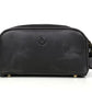 10" Premium Leather Toiletry Travel Pouch With Waterproof Lining Black Color