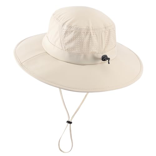 Foldable UPF 50+ Sun Hat for Men Women Wide Brim Beach Bucket Hat Summer Outdoor Fishing Hat UV Sun Protection Cap for Hiking Gardening Golf Light Khaki