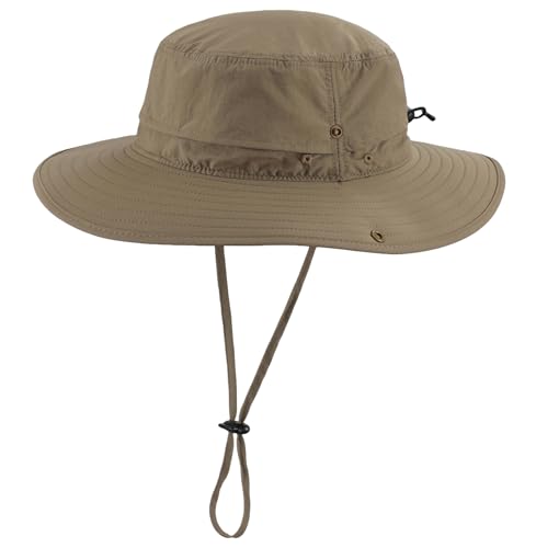 Mens Womens Nylon Cowboy Hat UPF 50+ Waterproof Fishing Bucket Hat Breathable Travel Summer Beach Hat Dark Khaki