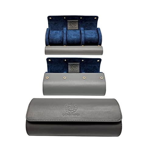 Genuine Napa Leather Watch Roll Travel Case for 3 Watches