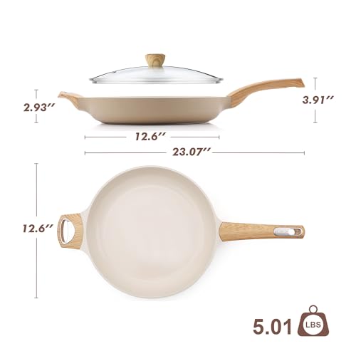 12.5inch Ceramic Nonstick Frying Pan Paella Pan with Lid