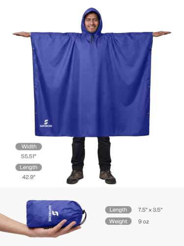 Hooded Rain Poncho Waterproof Raincoat Jacket for Men Women Adults