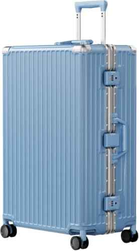 Luggage PC+ABS Aluminum Frame Zipperless Checked Luggage Hard Shell Suitcase TSA Lock Double Spinner Wheels 28 Inch Haze Blue