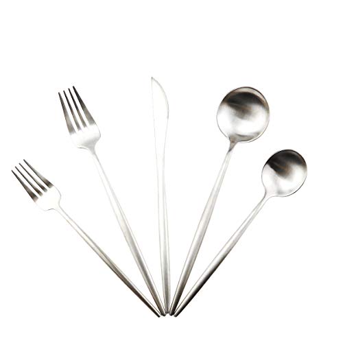 20-Piece 18/10 Stainless Steel Flatware Silverware, Luxury Dinnerware Set Travel Cutlery Tableware Include Knife Fork Spoon Service for 4,Healthy & Eco-Friendly Dishwasher Safe (Silver Matte) (4 Count)
