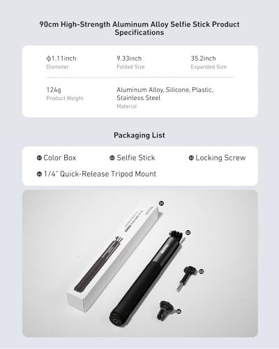 35" Extension Selfie Stick for GoPro Insta360 DJI for Vlog Travel