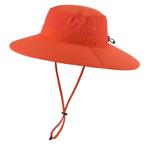 UPF50+ Mens Womens Sun Hat Wide Brim Fishing Hat Large Foldable Sun Protection Hat Beach Gardening Hat Orange