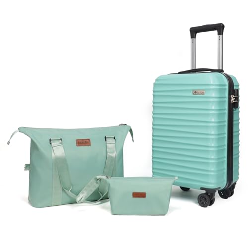 Luggage Set 3 Piece Luggage Set ABS hardshell Spinner Wheels Luggage Carry on Suitcase with Weekender bag & Toiletry bag（Mint Green (3 Count)