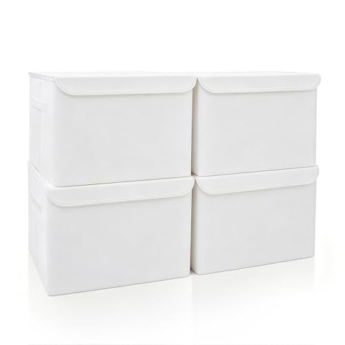 Large 22 Quart Linen Fabric Foldable Storage Bin Cube Organizer Basket with Flip (4 Count)