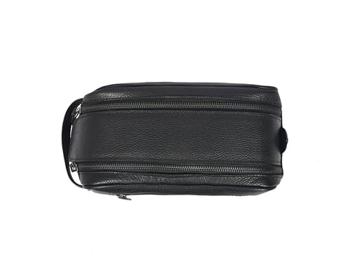 10" Premium Leather Toiletry Travel Pouch With Waterproof Lining