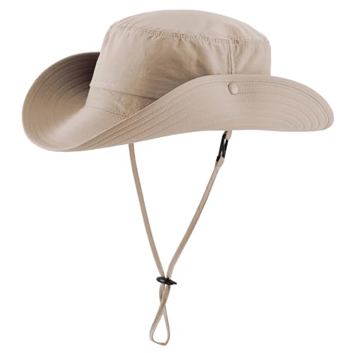 Men's Sun Hat UPF 50+ Wide Brim Bucket Hat for Fishing Hiking Gardening Summer Breathable Cowboy Hat Light Khaki