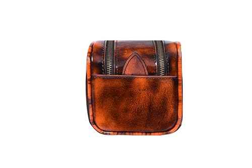 10" Premium Leather Toiletry Travel Pouch With Waterproof Lining