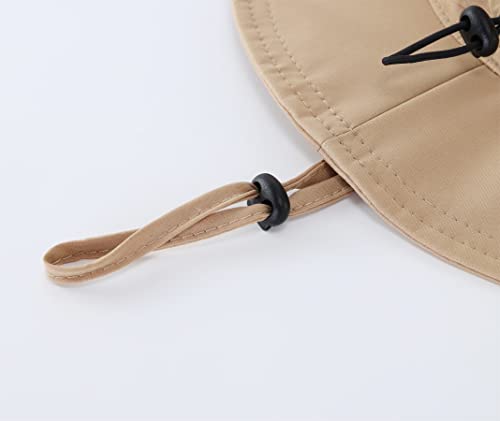Womens Outdoor Mesh Boonie Sun Hat Summer Wide Brim UV Protection Fishing Hat Safari Cap Khaki