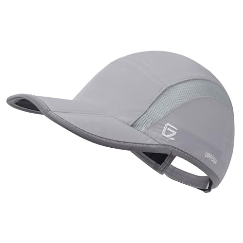 Baseball Cap Nylon Running Cap Outdoor Sports Hat for Men Woman Adjustable Quick Drying Reflective Foldable 50+ UPF Inhibit UV Mesh Race Performance Lightweight Water Repellency Light Grey