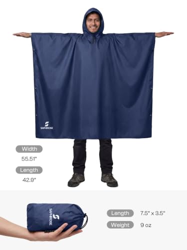 Adult Rain Poncho Waterproof Hooded Raincoat Lightweight Packable