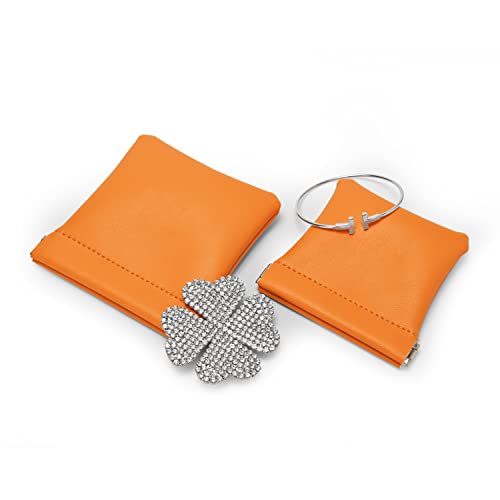 Orange PU Leather Jewelry Pouch Travel Small Jewelry Storage Bag