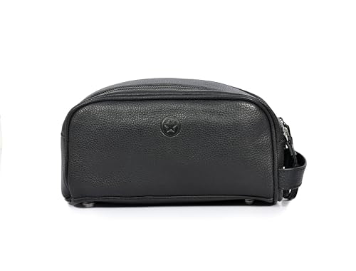 10" Premium Leather Toiletry Travel Pouch With Waterproof Lining