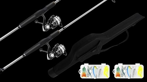 2 Piece Fishing Rod and Spinning Reel Combos with Lures Set Fishing Bag Portable Fishing Rod Kit for Saltwater Freshwater Travel Fishermen Gift (2 Count)