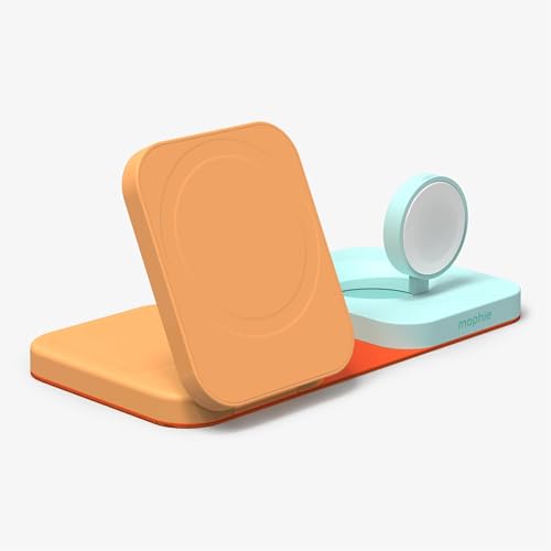 3-in-1 Travel Charger with MagSafe for iPhone 17/16/15/14/13/12, Apple Watch, & AirPods – 15W Fast Wireless Charging Station – Premium Foldable Design with Travel Case & Adapters – Orange/Teal