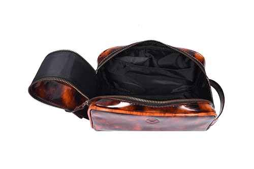 10" Premium Leather Toiletry Travel Pouch With Waterproof Lining