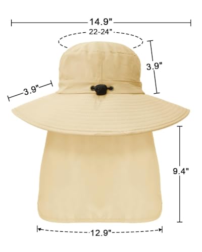 Outdoor Sun Hats with Stowable Neck Flap for Men Women UPF 50+ Mesh Summer Bucket Hat Wide Brim for Fishing Safari Hiking Beige