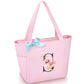 Tote Bag, A-Z Initial Monogrammed Waterproof Tote Bag, Bridesmaid Gifts for Women, Black and Pink (S, Pink)