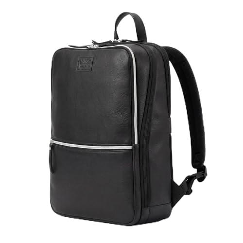 Leather Laptop Backpack for Men with Trolley Strap 16L Slim