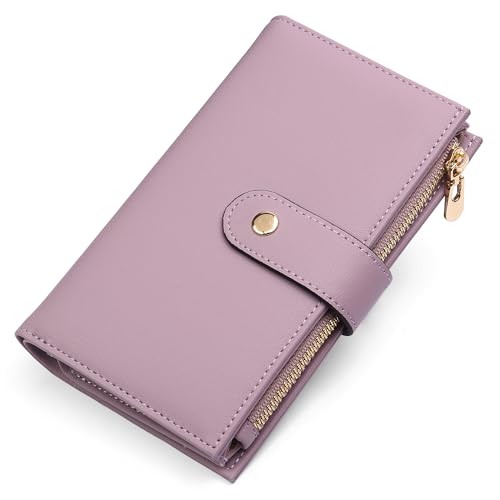 Womens Wallet RFID Blocking Leather Trifold Clutch Wallet Credit Card Holder Ladies Travel Wallet Purse with Passport