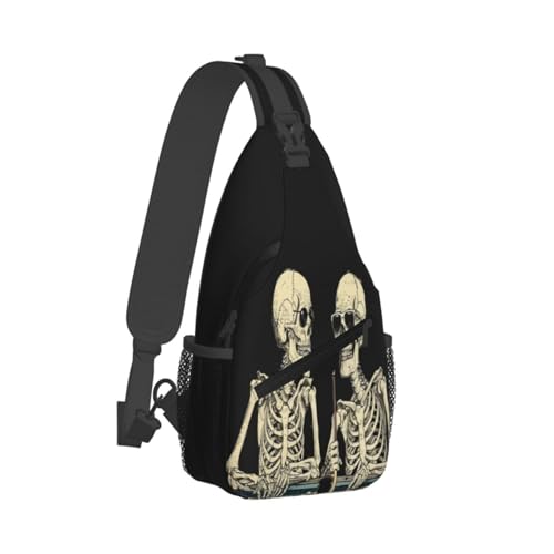 Sling Bag Funny Skeleton Hiking Daypack Crossbody Shoulder Backpack Travel Chest Pack for Men Women