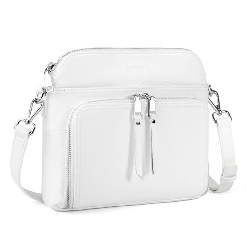 White Genuine Leather Crossbody Bags for Women Travel Wallet Purse