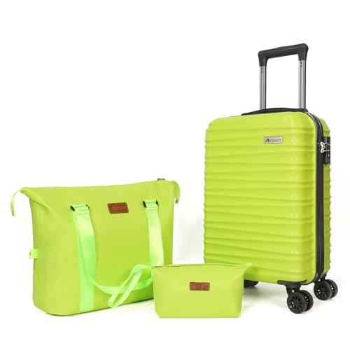 Luggage Set 3 Piece Luggage Set ABS hardshell Spinner Wheels Luggage Carry on Suitcase with Weekender bag & Toiletry bag（Lime） (3 Count)
