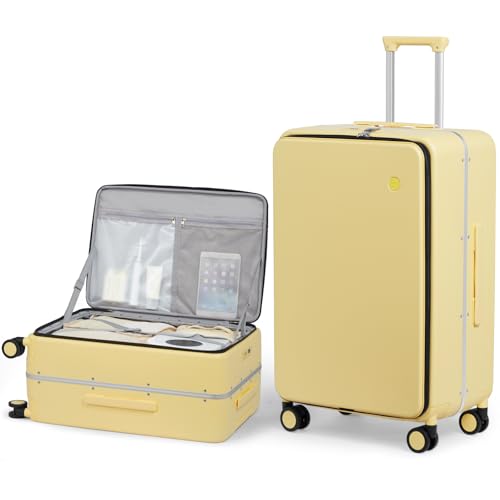 24 Inch Checked Luggage PC Hard Shell Suitcase Top Opening Aluminum Frame Travel Suitcases with Wheels