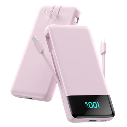Portable Charger for iPhone with Built in Cables and Wall Plug